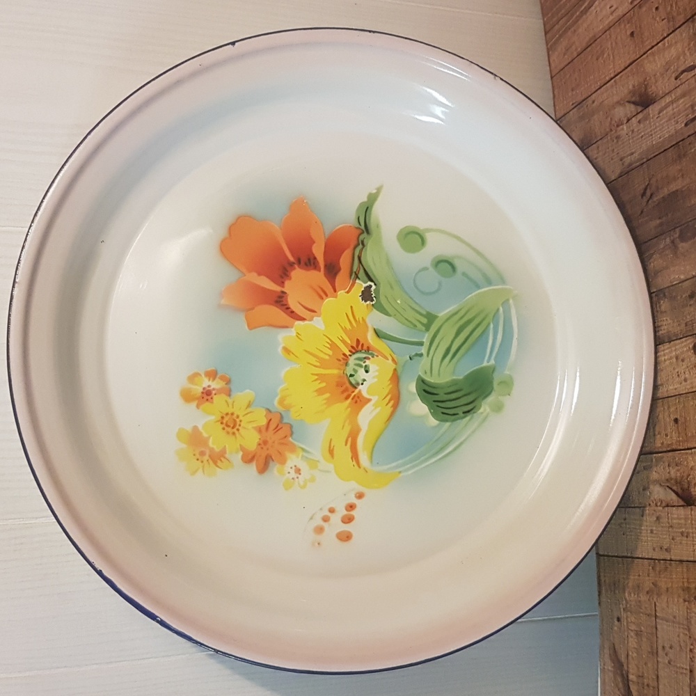 Large vintage enamel platter